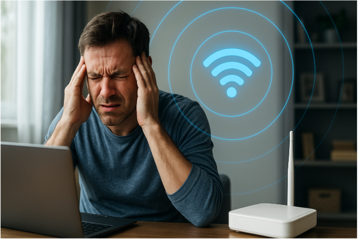 Man suffering from Wi-Fi radiation