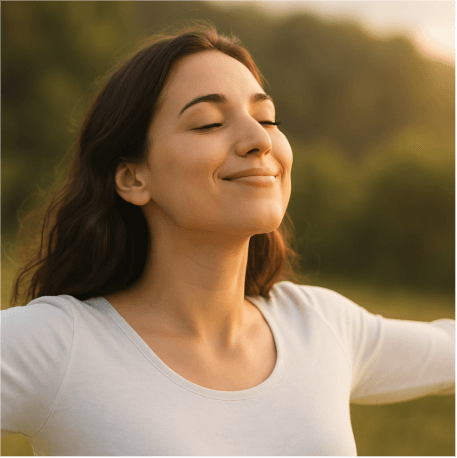 Person experiencing well-being after using TeslaCare Digi